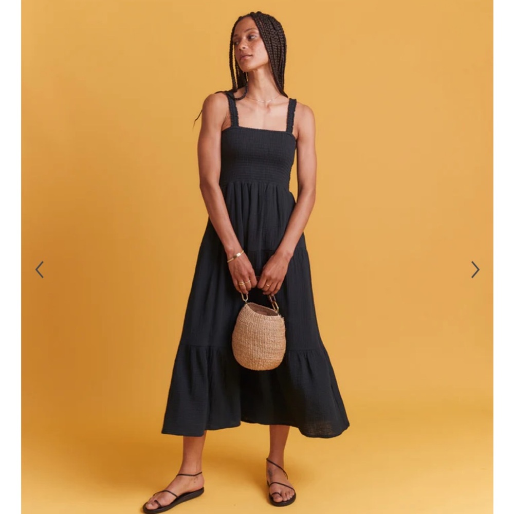 Marine Layer Black Selene smocked tiered maxi dress